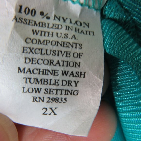 Vintage Anthony Richards Teal Green Nylon Night Gown 2X White Lace Trim - Picture 10 of 10
